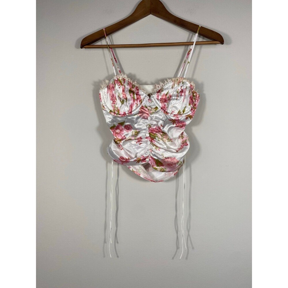 For Love and Lemons Floral Satin Crop Top- Small